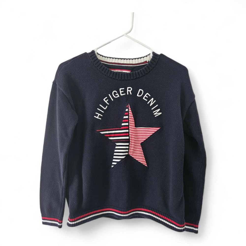 Tommy Hilfiger Size Medium Red White Blue Nautical Casual Star Sweater